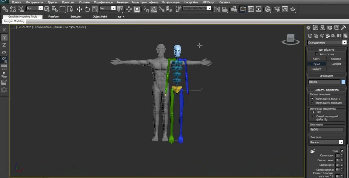 К трёхмерной модели добавляют скелет для анимации